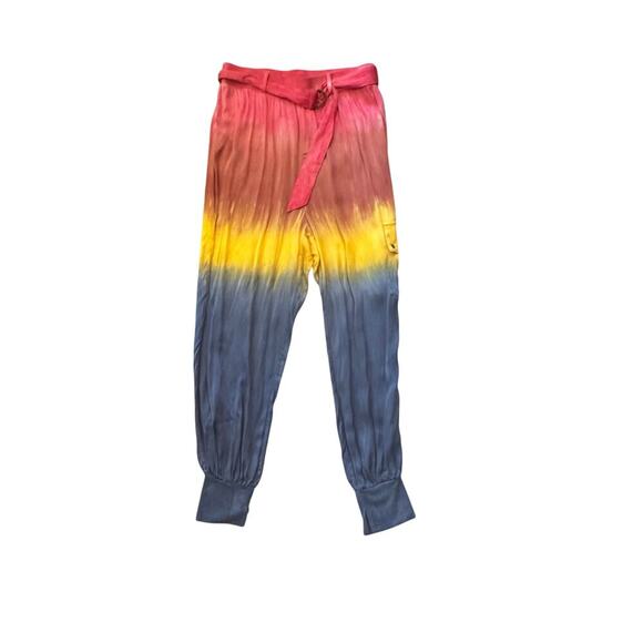 New CHASER Chaser Silky Basics Prism Dye Rainbow Belted Cuffed Cargo Pant Size S - Picture 2 of 13
